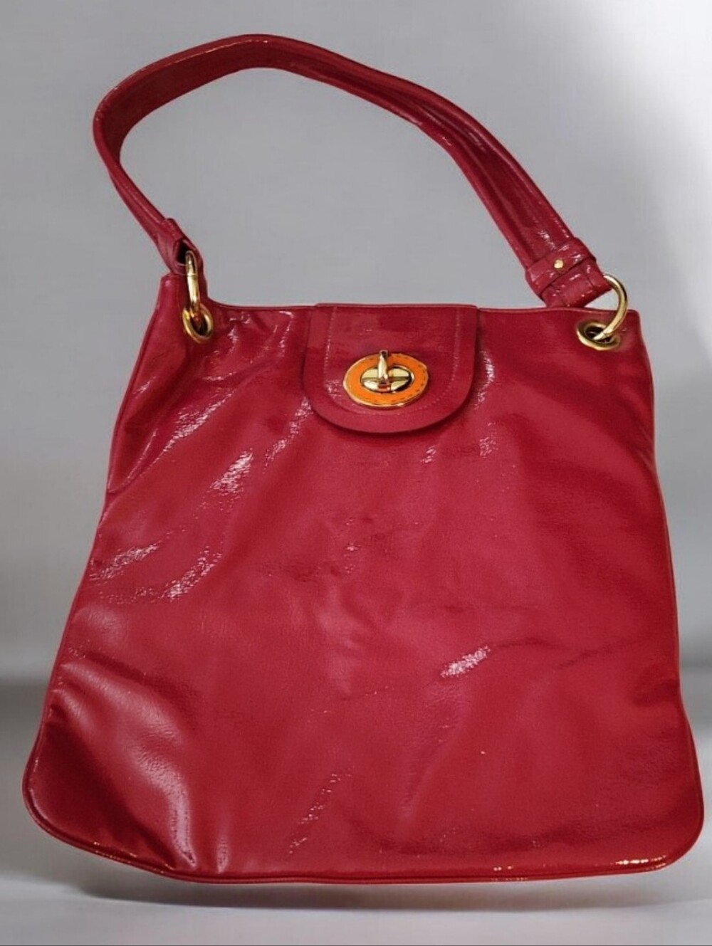 Red Patent Shoulder Bag with Gold-Tone Turn-Lock BY Kate Landry■ EUC